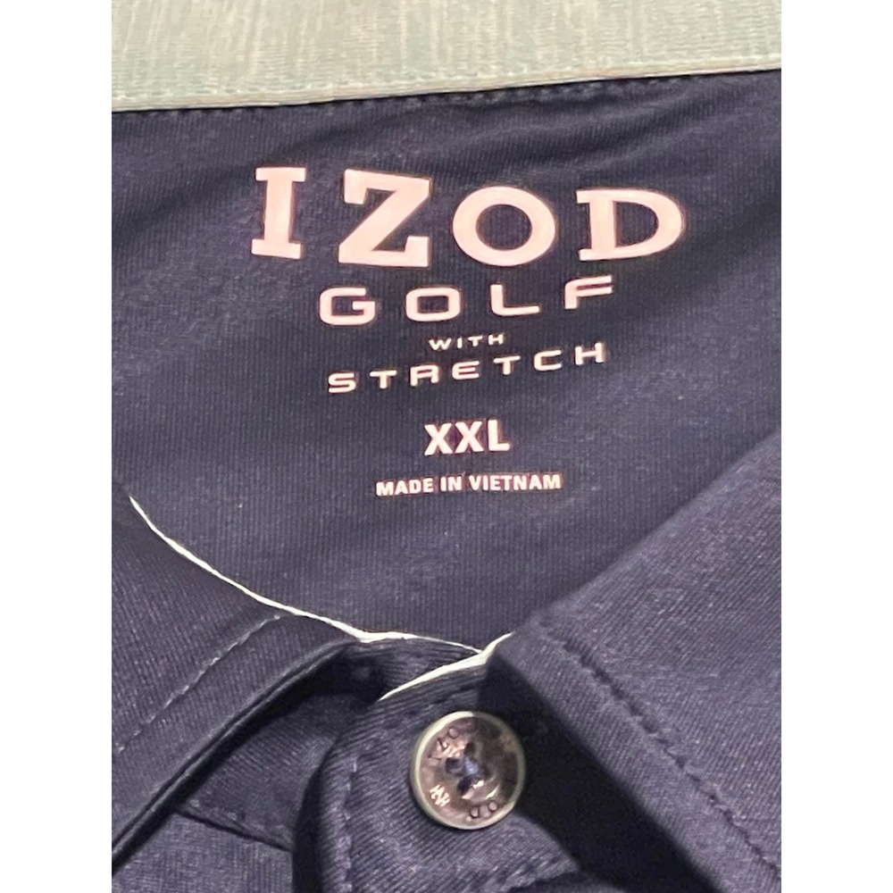 00744‎ IZOD GOLF Men's XXL Navy Blue Teal Color Block Polo Shirt Stretch - Picture 2 of 10